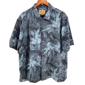 Havana Jacks Cafe Silk Hawaiian Shirt Mens XL Blue Floral Aloha Tropical Camp